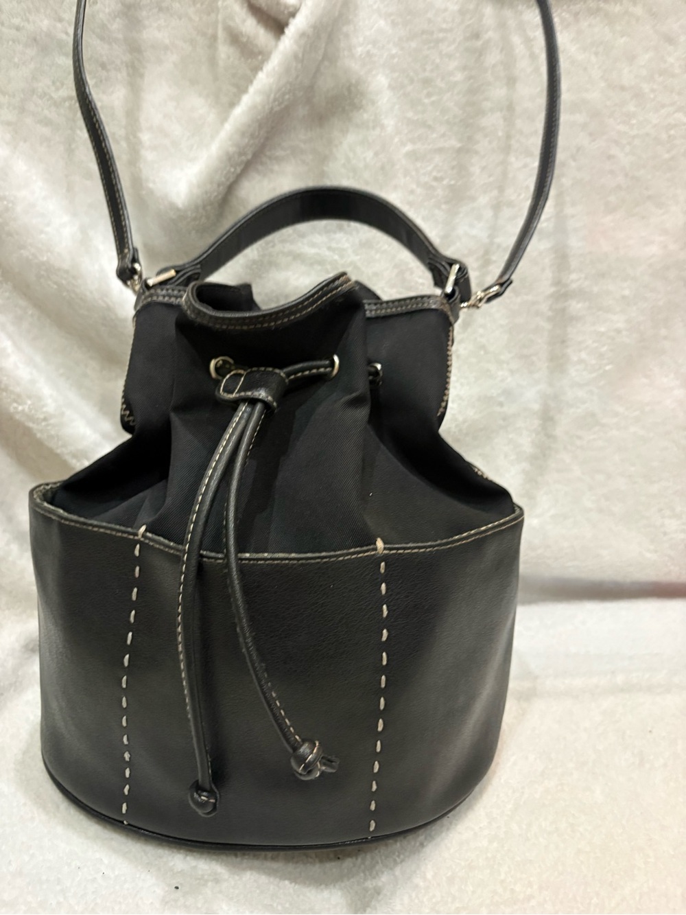 Liz Claiborne Black Drawstring Bucket Shoulder Bag